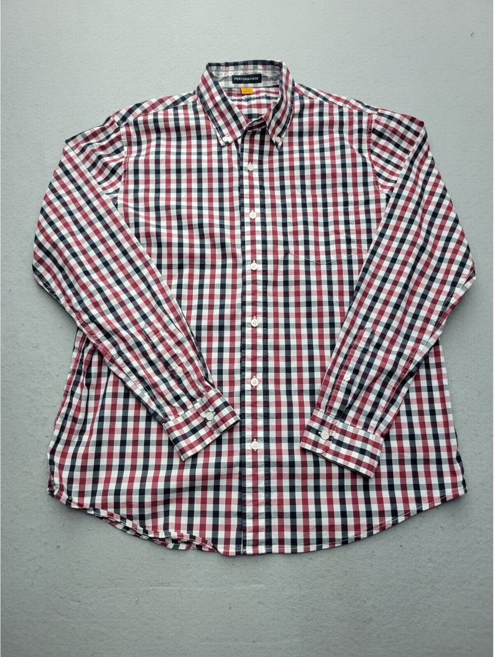 Tailor Vintage Men Button-Up Large Red Blue Plaid Cotton Blend Long Sleeve Work
